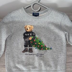 Ralph Lauren Gray Polo Bear Sweatshirt with Christmas Tree